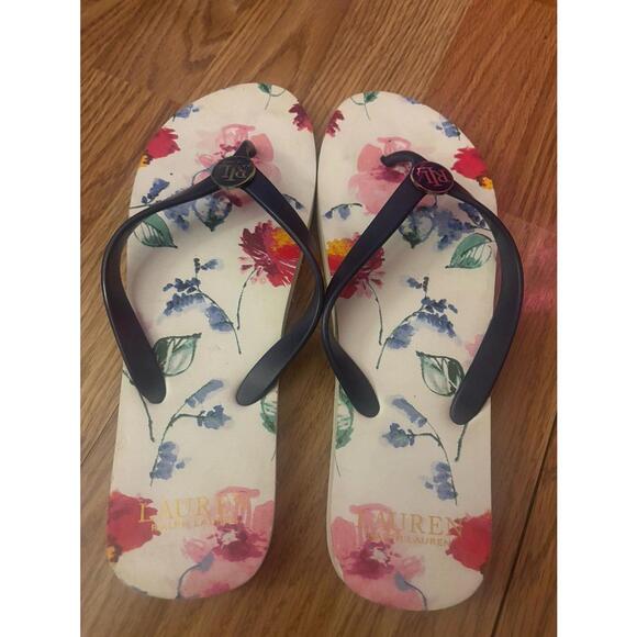 Lauren Ralph Lauren Floral Flip Flops Size 10 - Picture 2 of 4